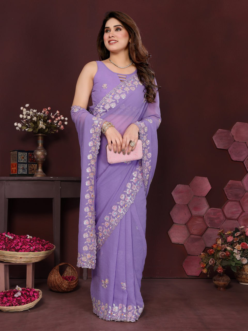 EMBROIDERY  WORK  SAREE WITH EMBROIDERY  WORK BLOUSE
