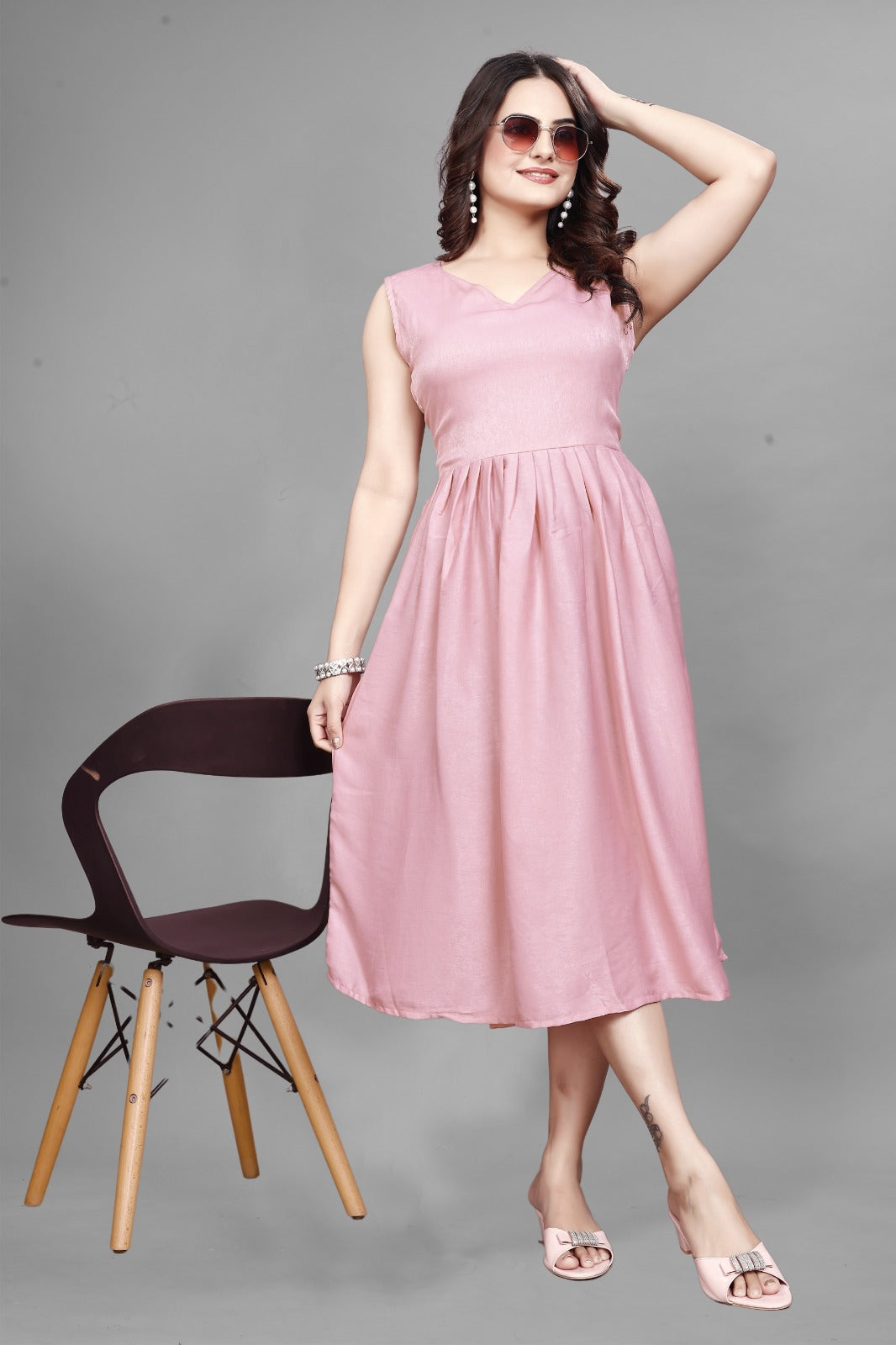 Emerald Green Satin Fit & Flare Midi Dress | Party Wear Sleeveless Gown