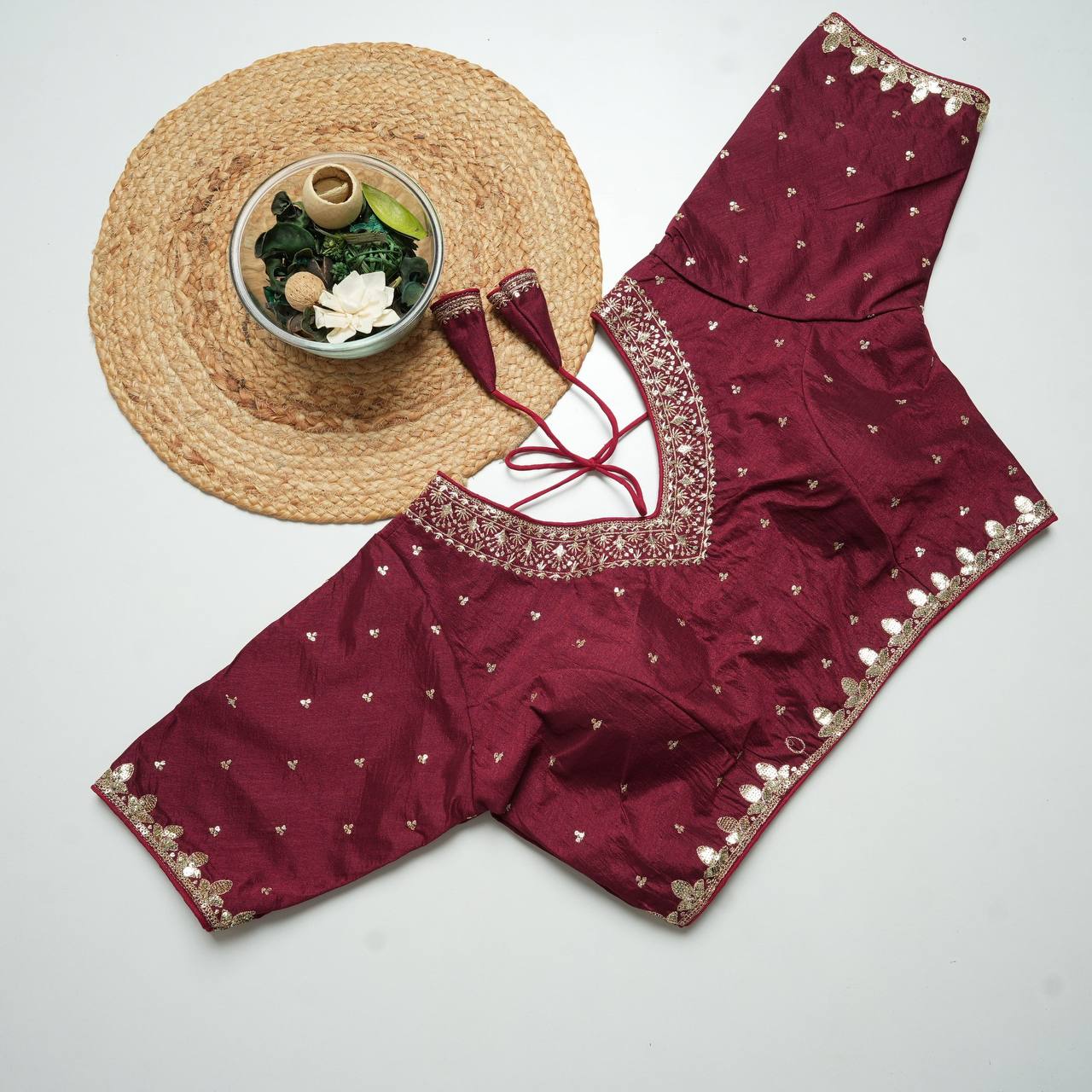 Vichitra silk Heavy Embroidery with Golden Thread & Sequin Work Blouse For Women