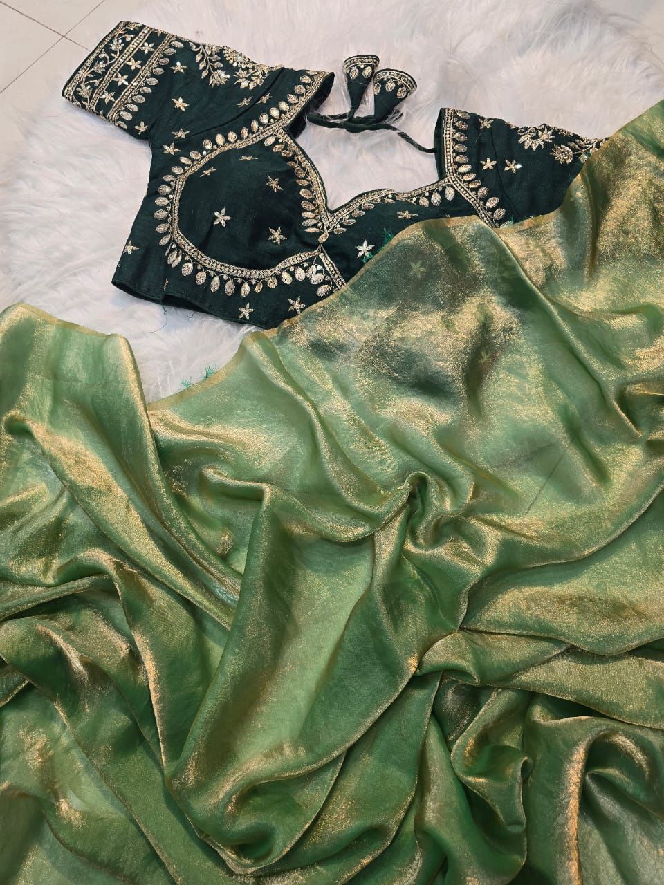 Space Silk Saree With Sequence Emrodairy Full Stiched Worked Blouse