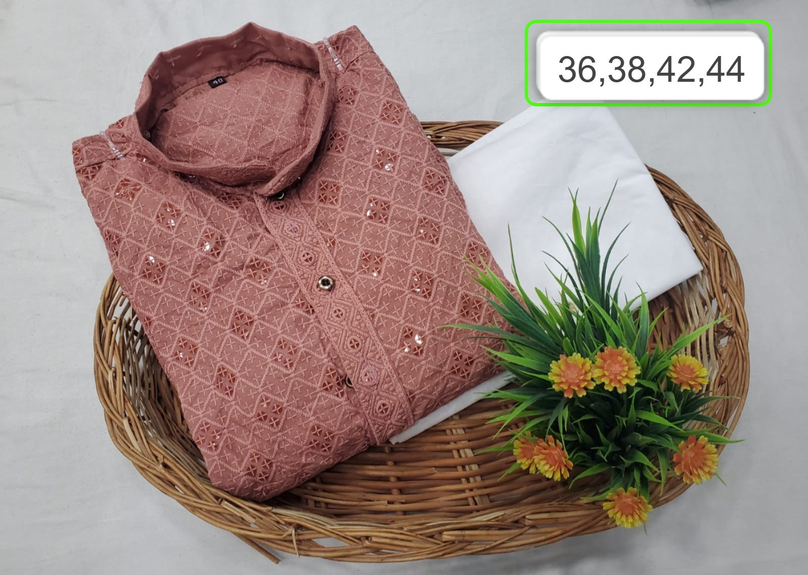 Men's Embroidered Brown Kurta with White Pajama - Traditional Ethnic Wear