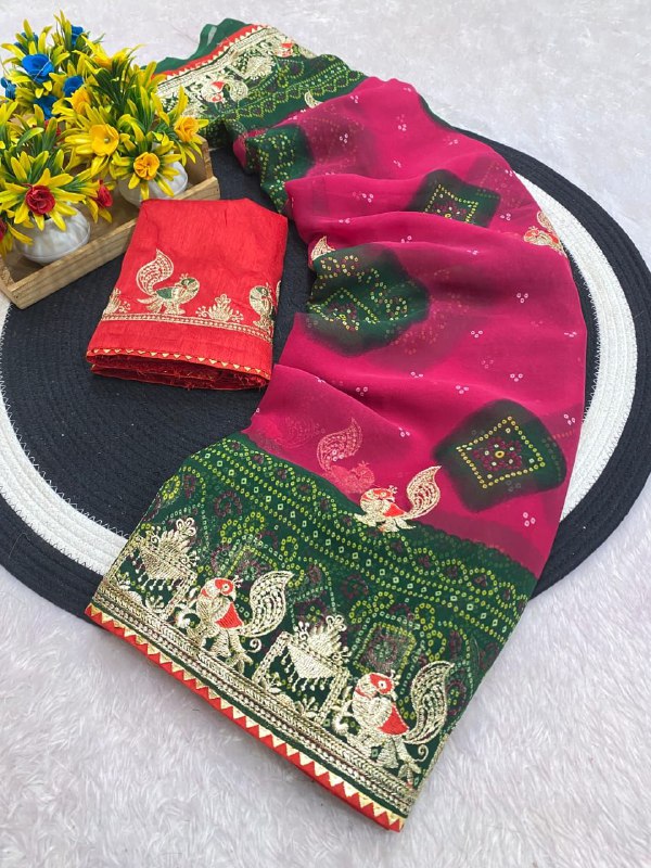 georgette with beautiful C pallu Badhani saree