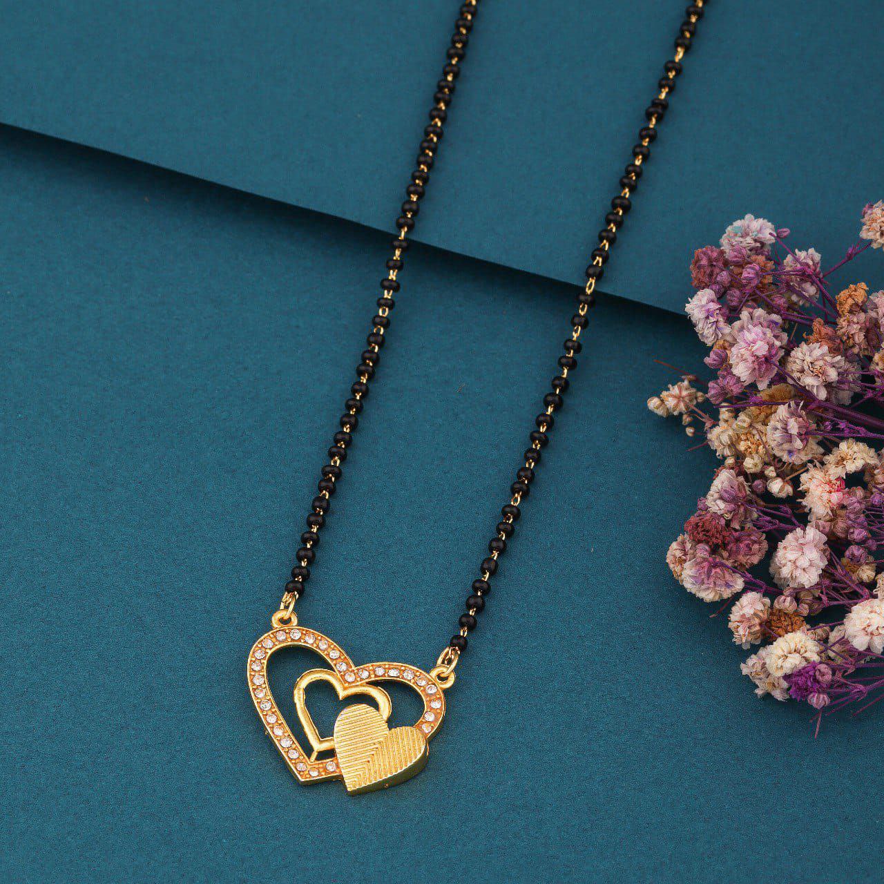 Elegant Dual Heart Gold-Plated Mangalsutra with CZ Stone Detailing