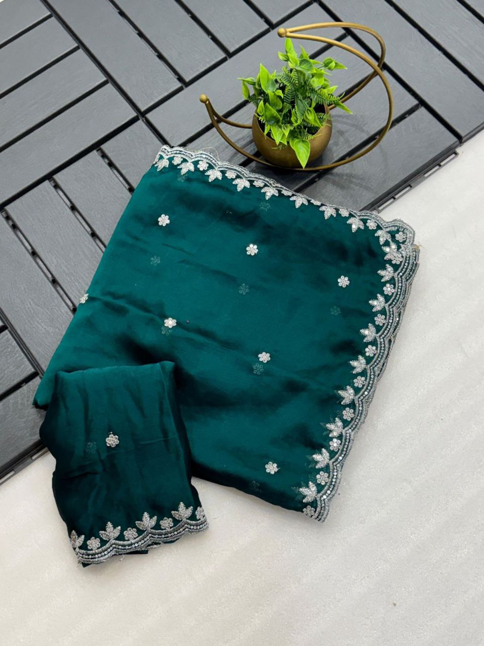 Pure blooming black rangoli Silk Fabric along with designer zari embroidery Saree