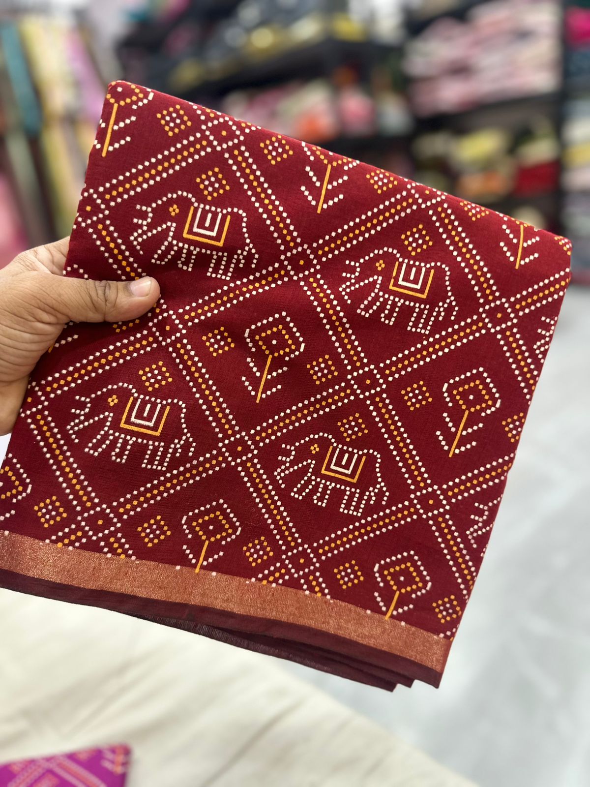 Rajwadi Checks Awesome Desiner Bandhej saree