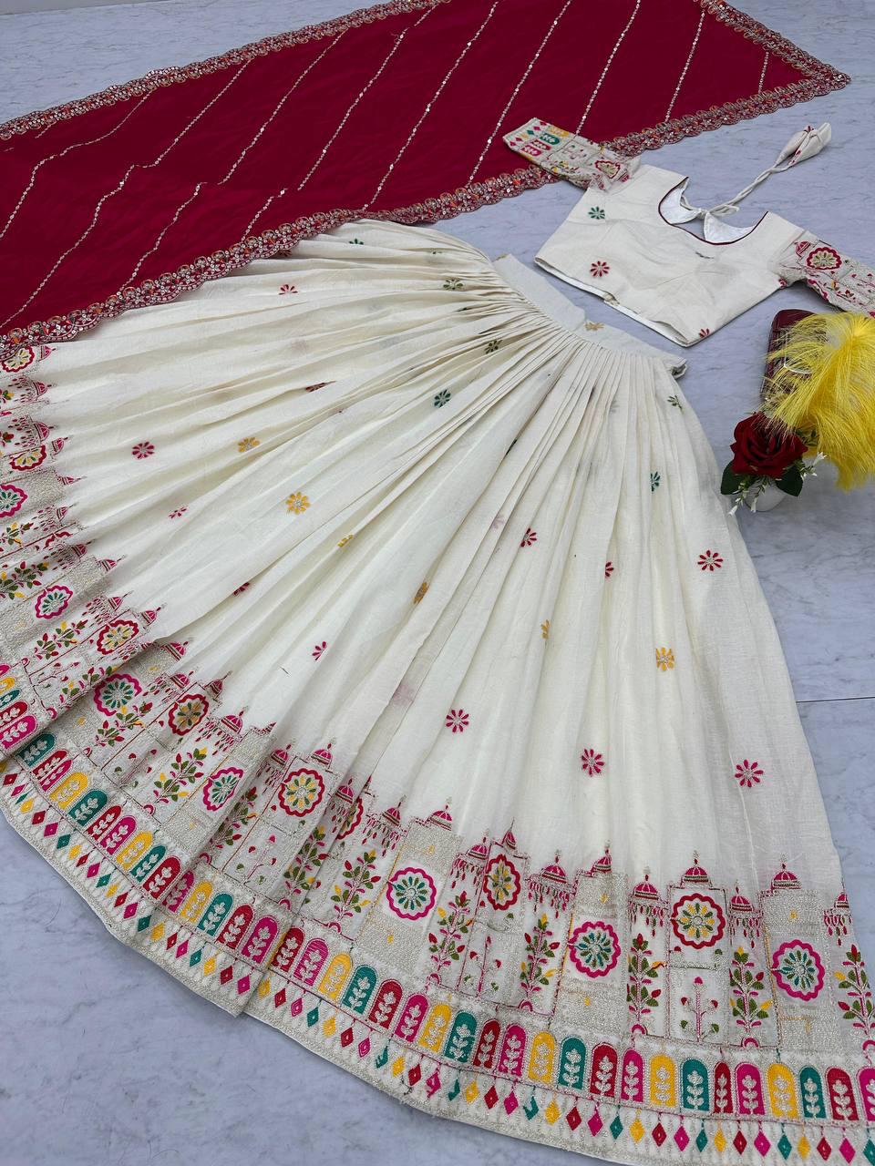 Embroidery Chain Work Women Lehanga Choli With Duptta