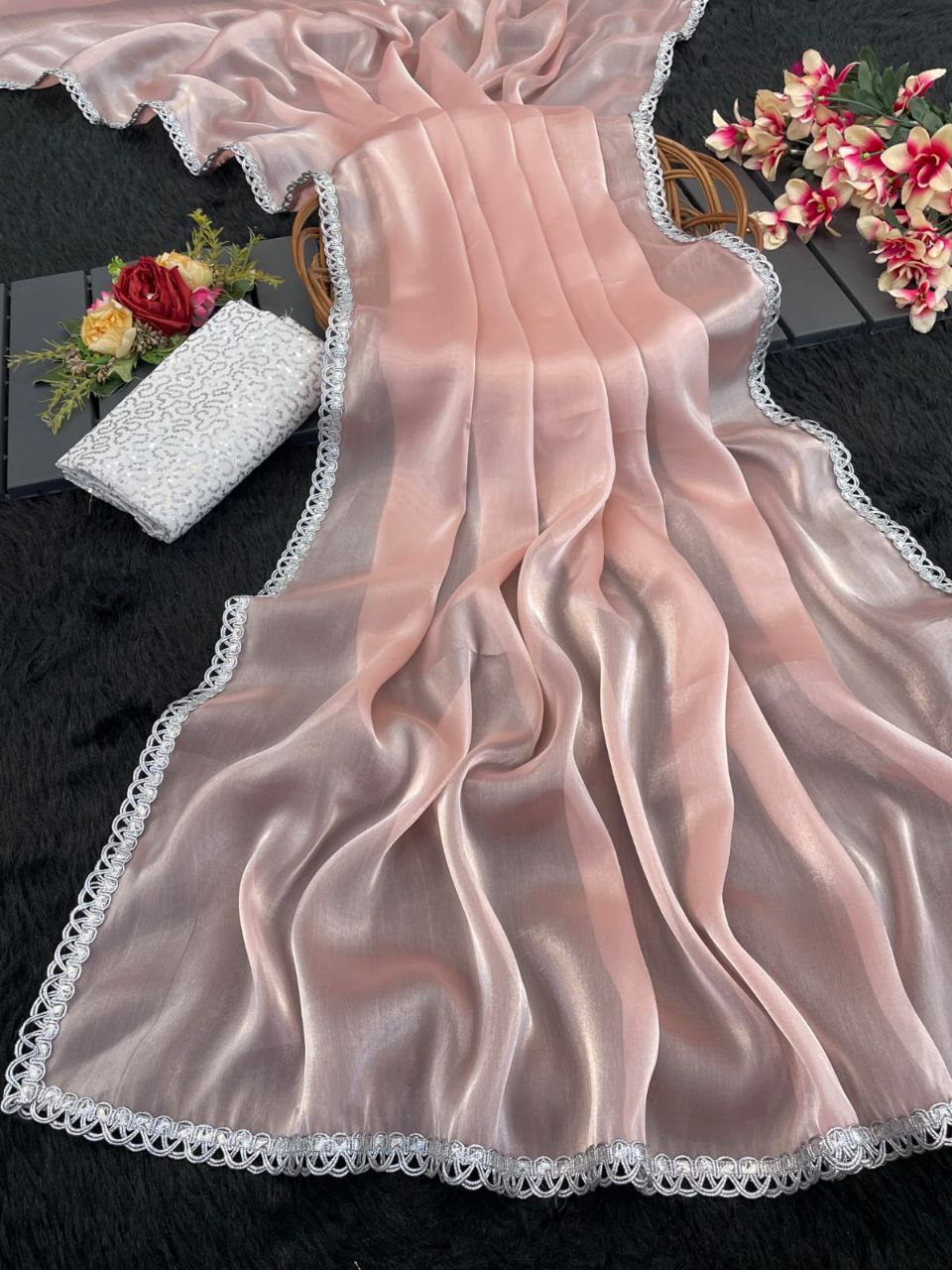 Lets shine with the new saree design in jimmy choo fabric