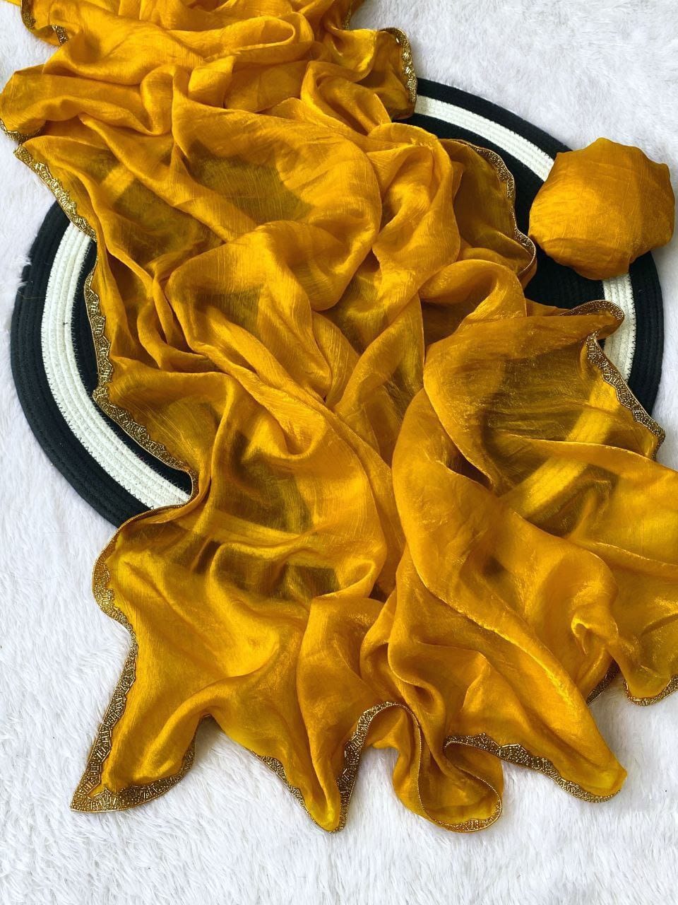 Classic Mustard Yellow Organza Saree with Subtle Zari Border