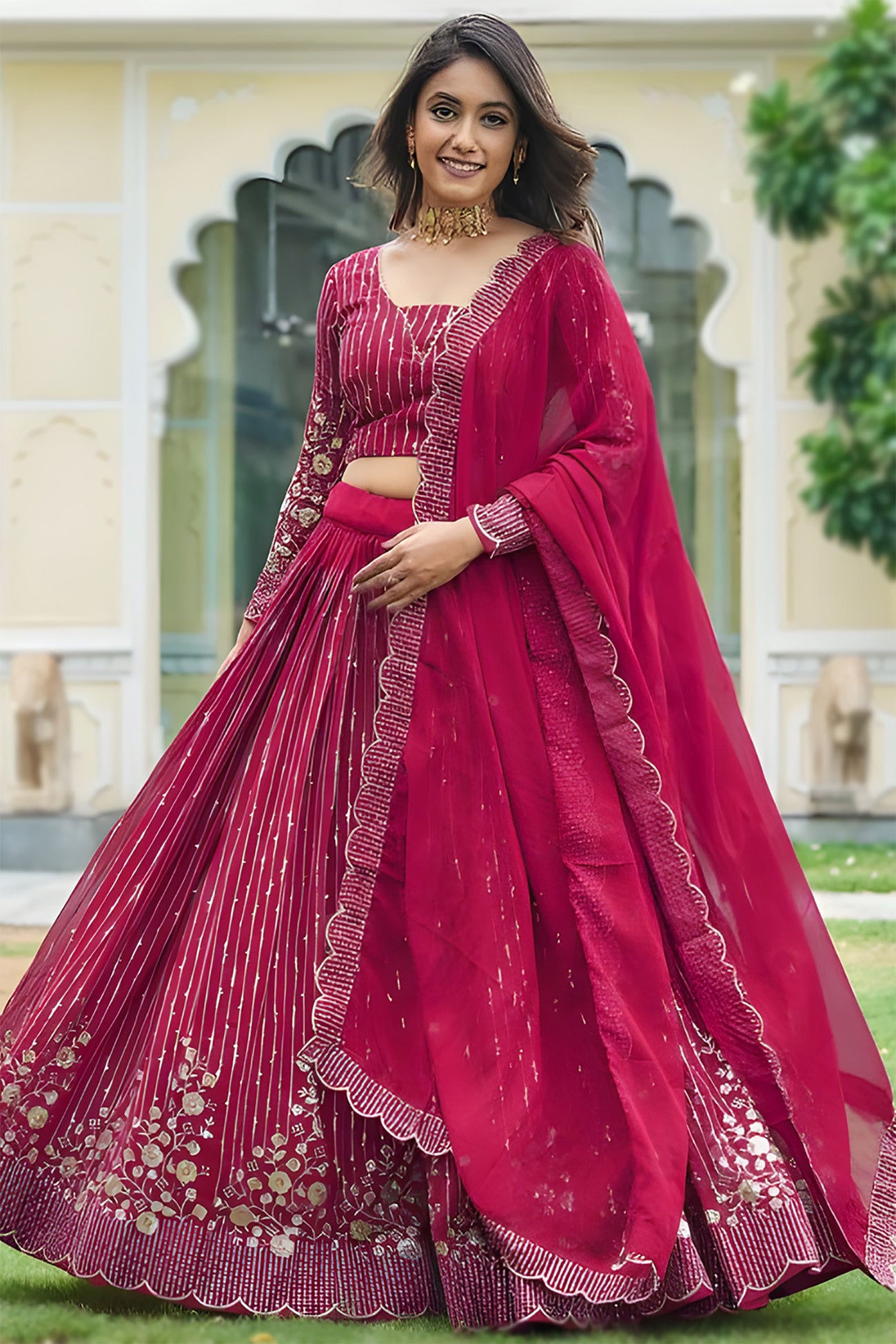 Designer Pink Embroidered Lehenga Choli with Dupatta