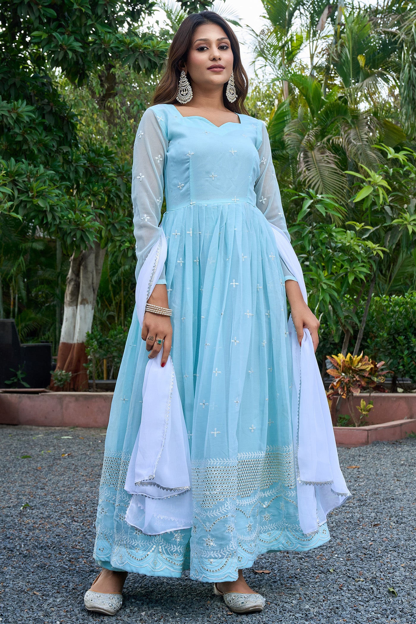 Embroidered Georgette Stitched Anarkali Gown With Dupatta
