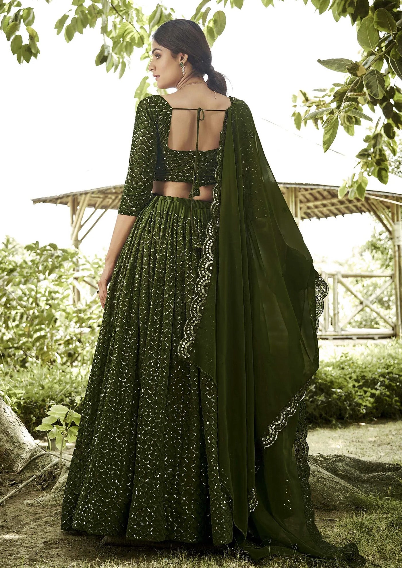Embllished Semi Stitched Lehenga Choli (Green)