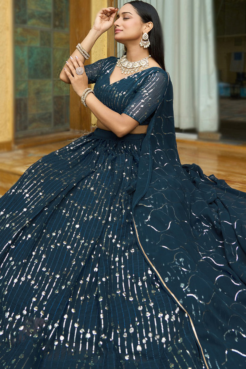 Embllished Semi Stitched Lehenga Choli (Cerulean)