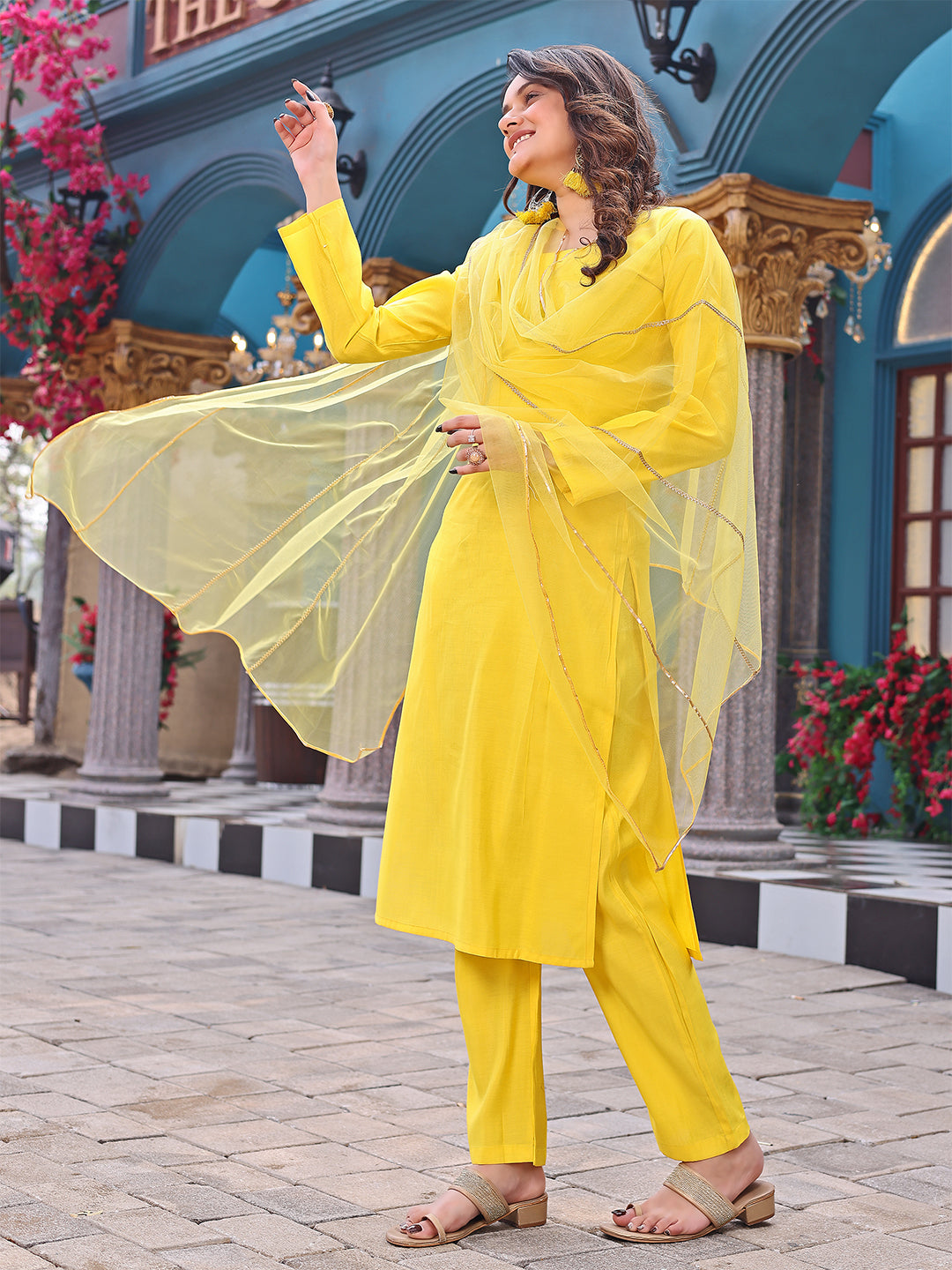 Women's Bright Yellow Kurta Set with Dupatta – Traditional Ethnic Wear for Haldi Ceremony