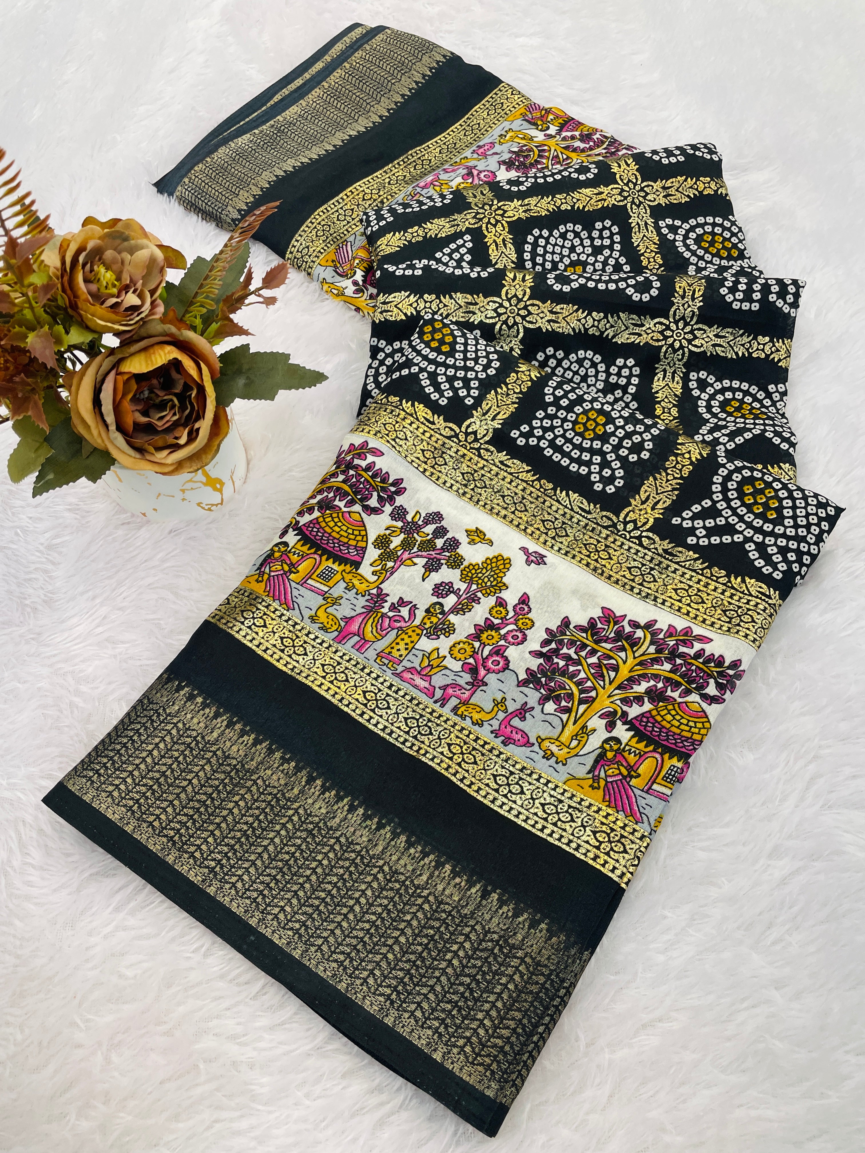 Designer Bandhani Print With Foil Print Women Saree