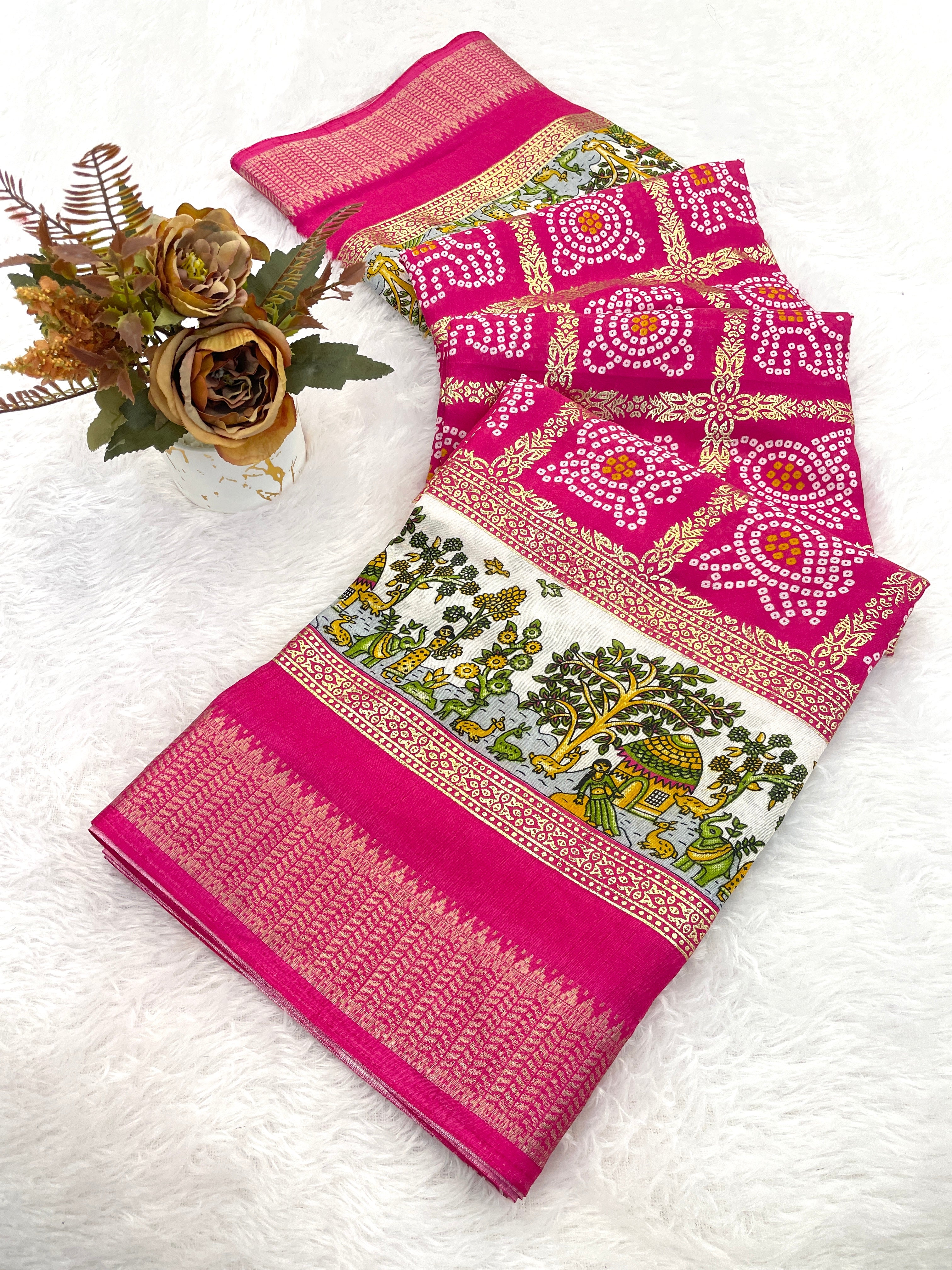 Designer Bandhani Print With Foil Print Women Saree