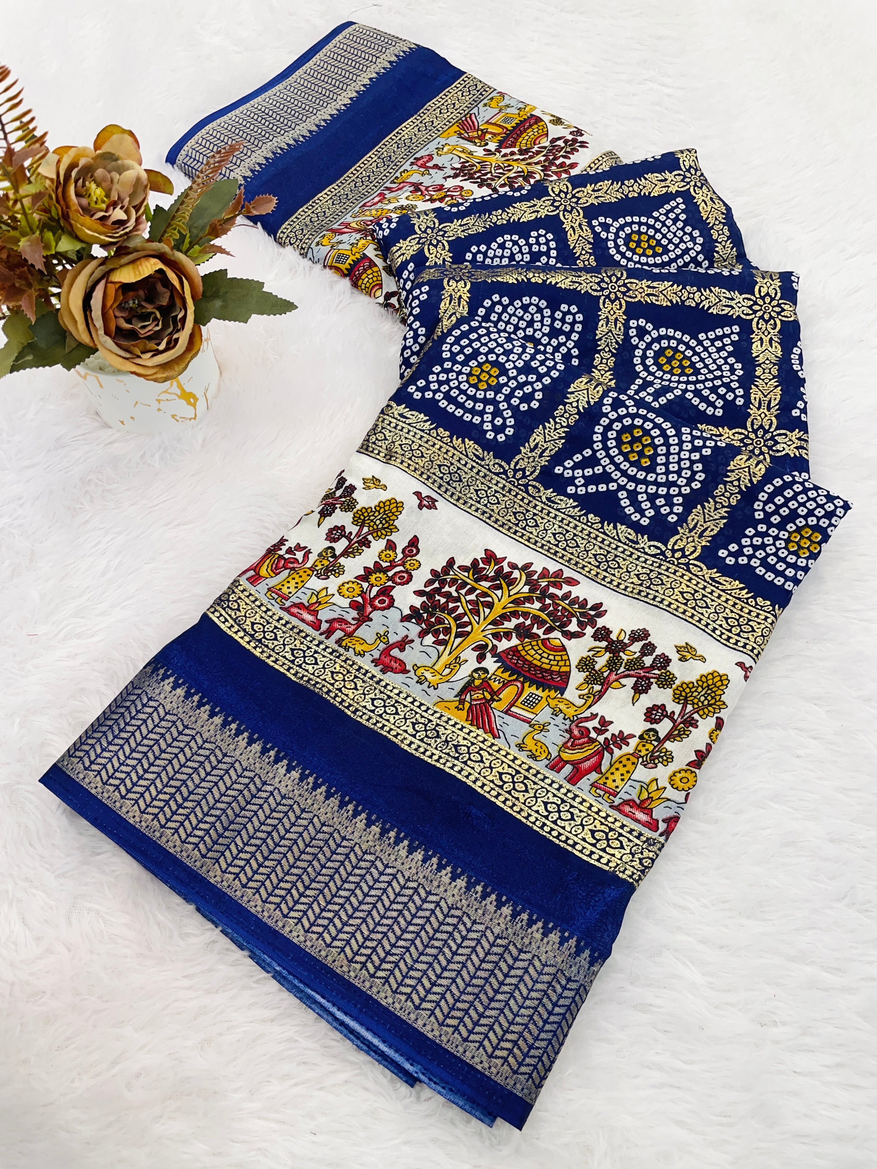 Designer Bandhani Print With Foil Print Women Saree