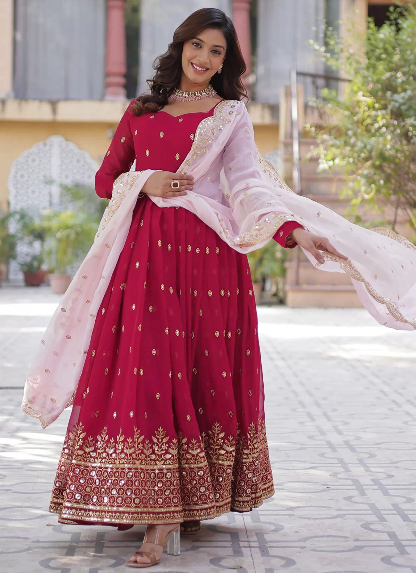 Embroidered Georgette Stitched Anarkali Gown