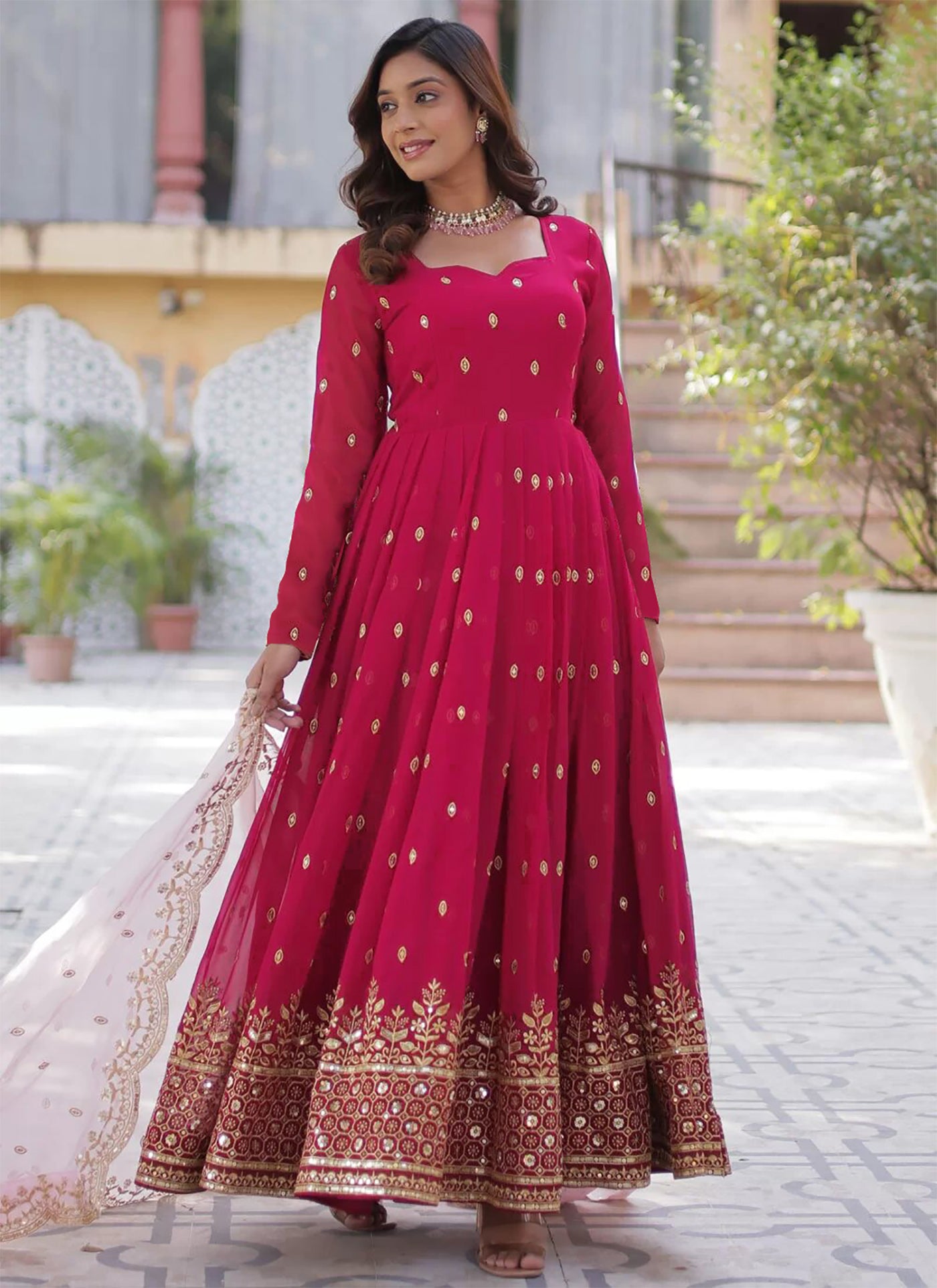 Embroidered Georgette Stitched Anarkali Gown