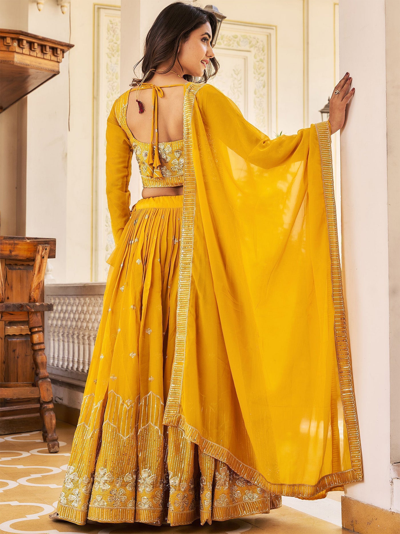 Embllished Semi Stitched Lehenga Choli (Yellow)