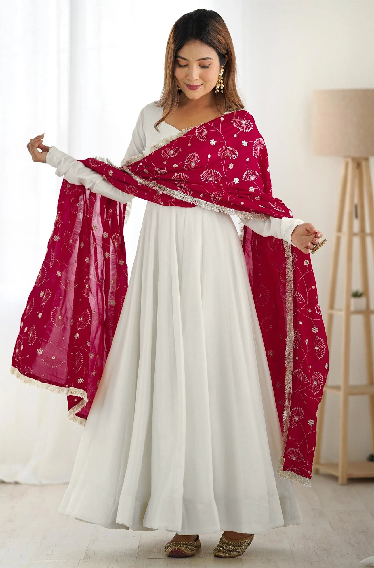 *Solid Anarkali Gown With Embroidered Dupatta*