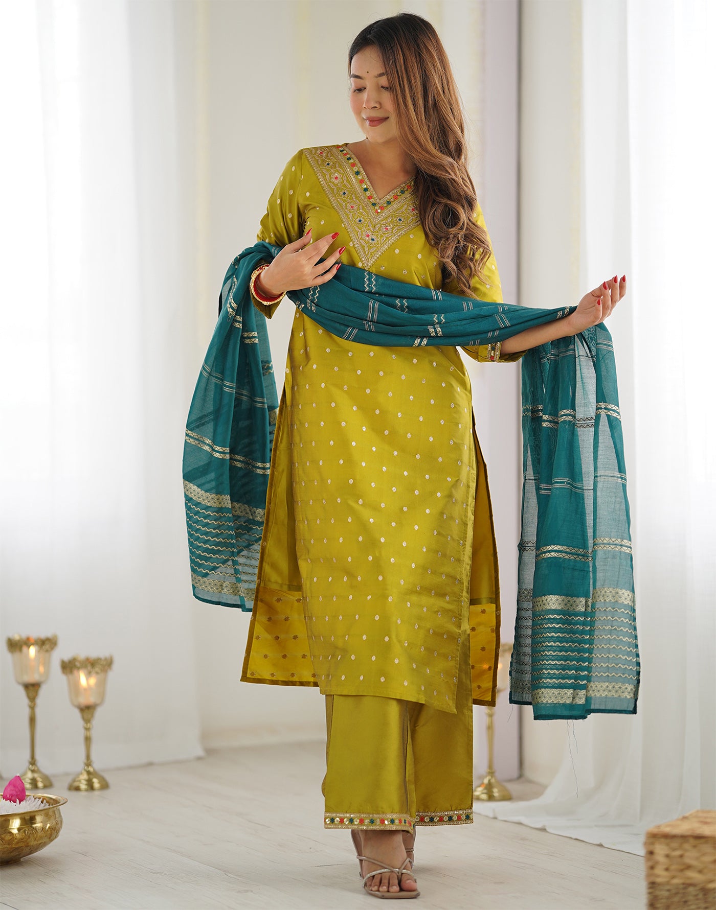 Women Silk Kurta Pant Dupatta Set