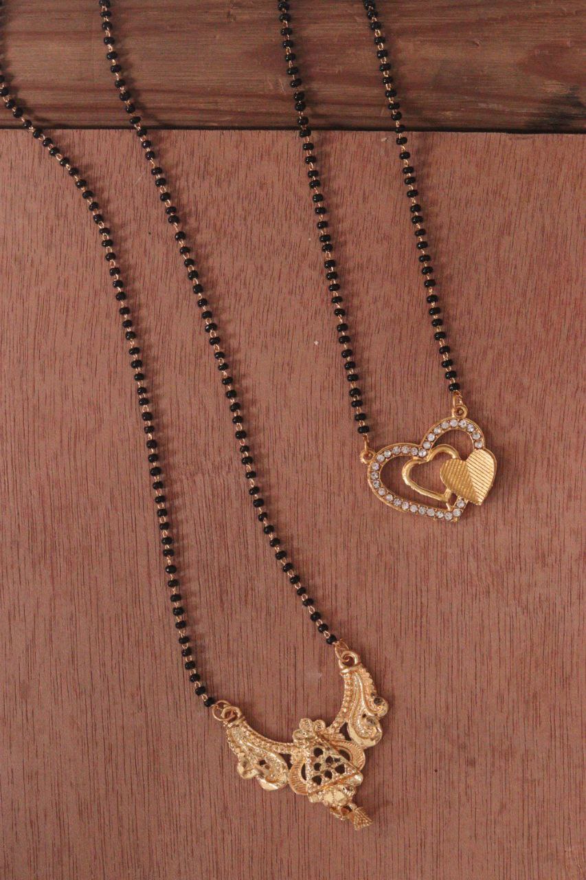 Traditional Gold-Plated Mangalsutra Combo with Black Beads – Set of 2 for Women