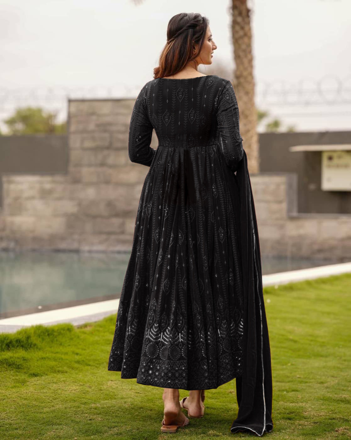 Embroidered Georgette Stitched Anarkali Gown With Dupatta