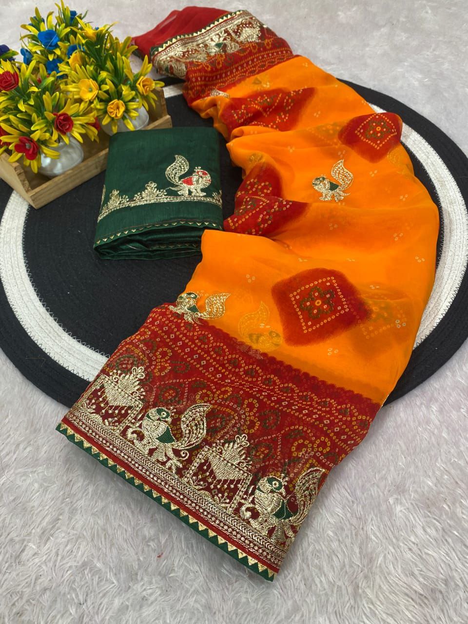 georgette with beautiful C pallu Badhani saree