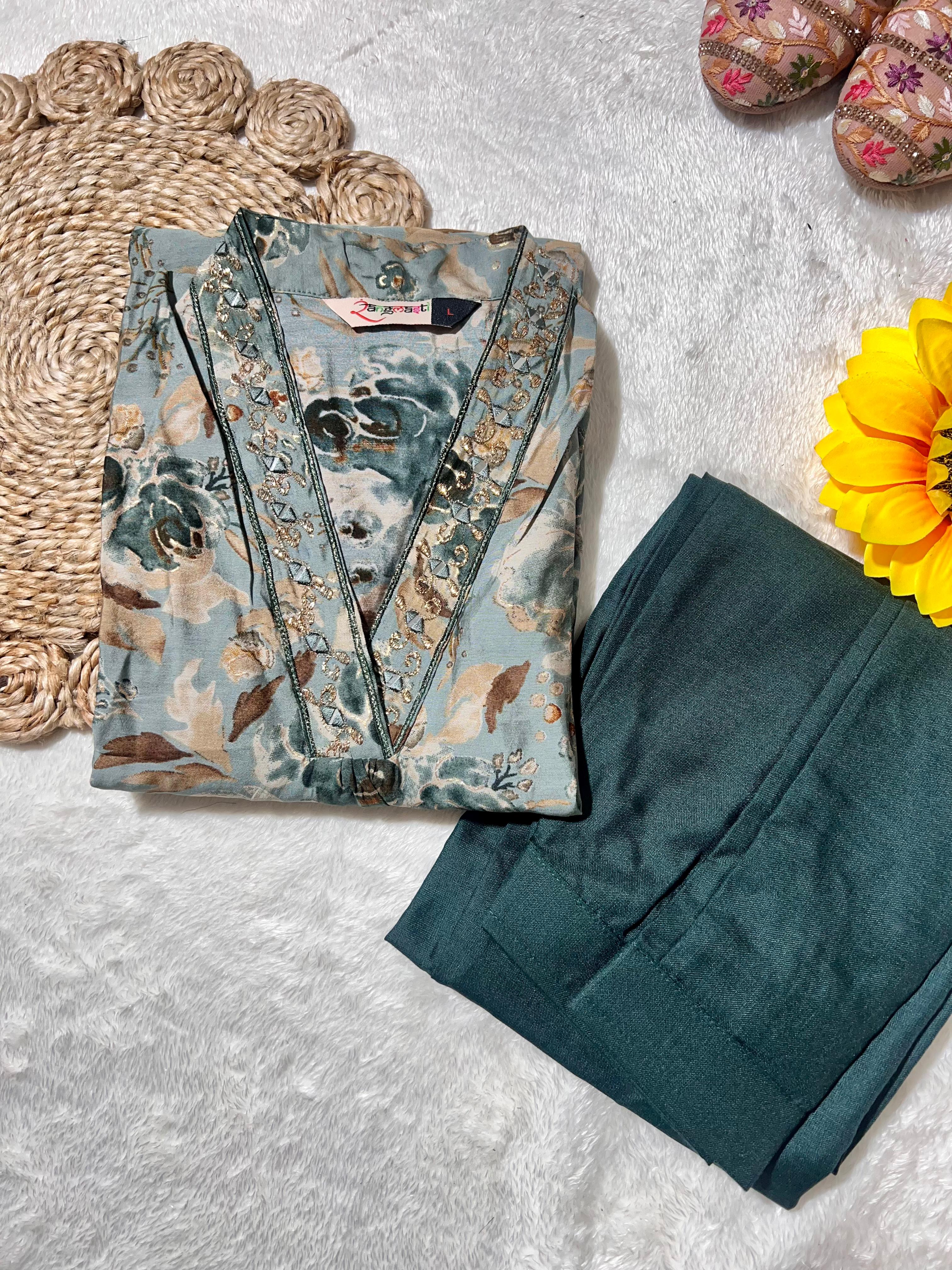 Floral Printed Kurti with Matching Pant – Soft Cotton Blend | Daily & Office Wear