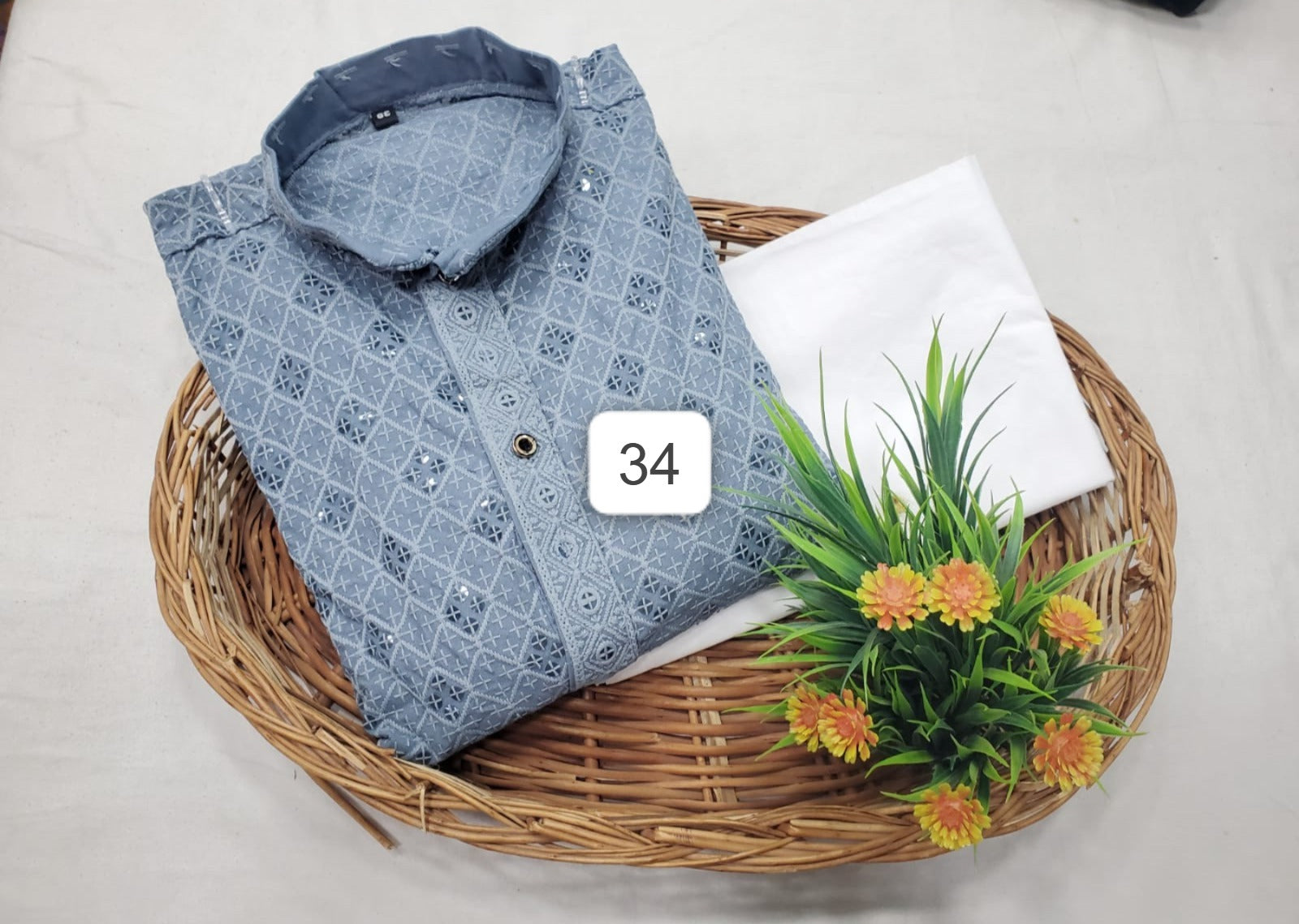 Men's Embroidered Brown Kurta with White Pajama - Traditional Ethnic Wear