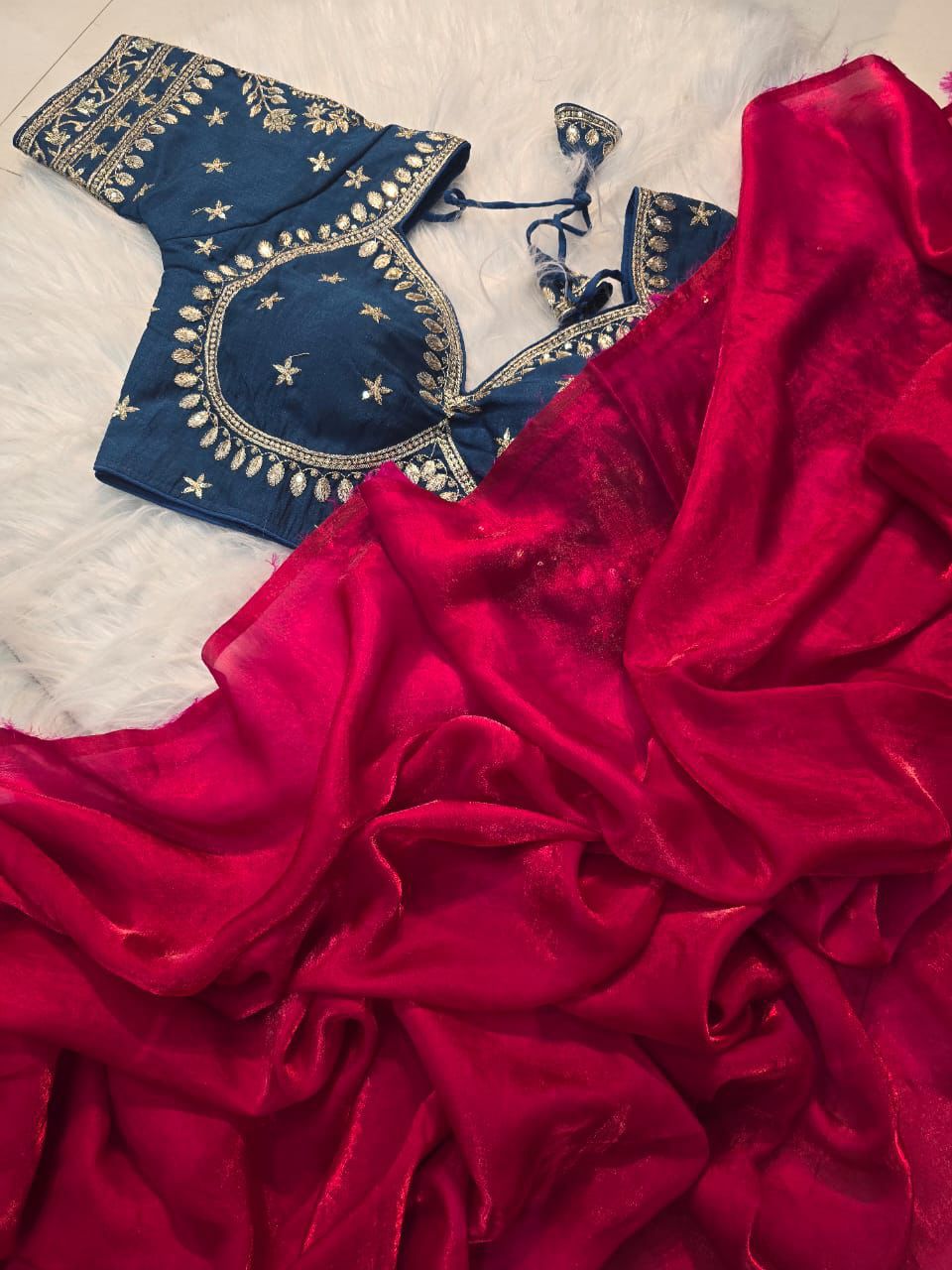 Space Silk Saree With Sequence Emrodairy Full Stiched Worked Blouse