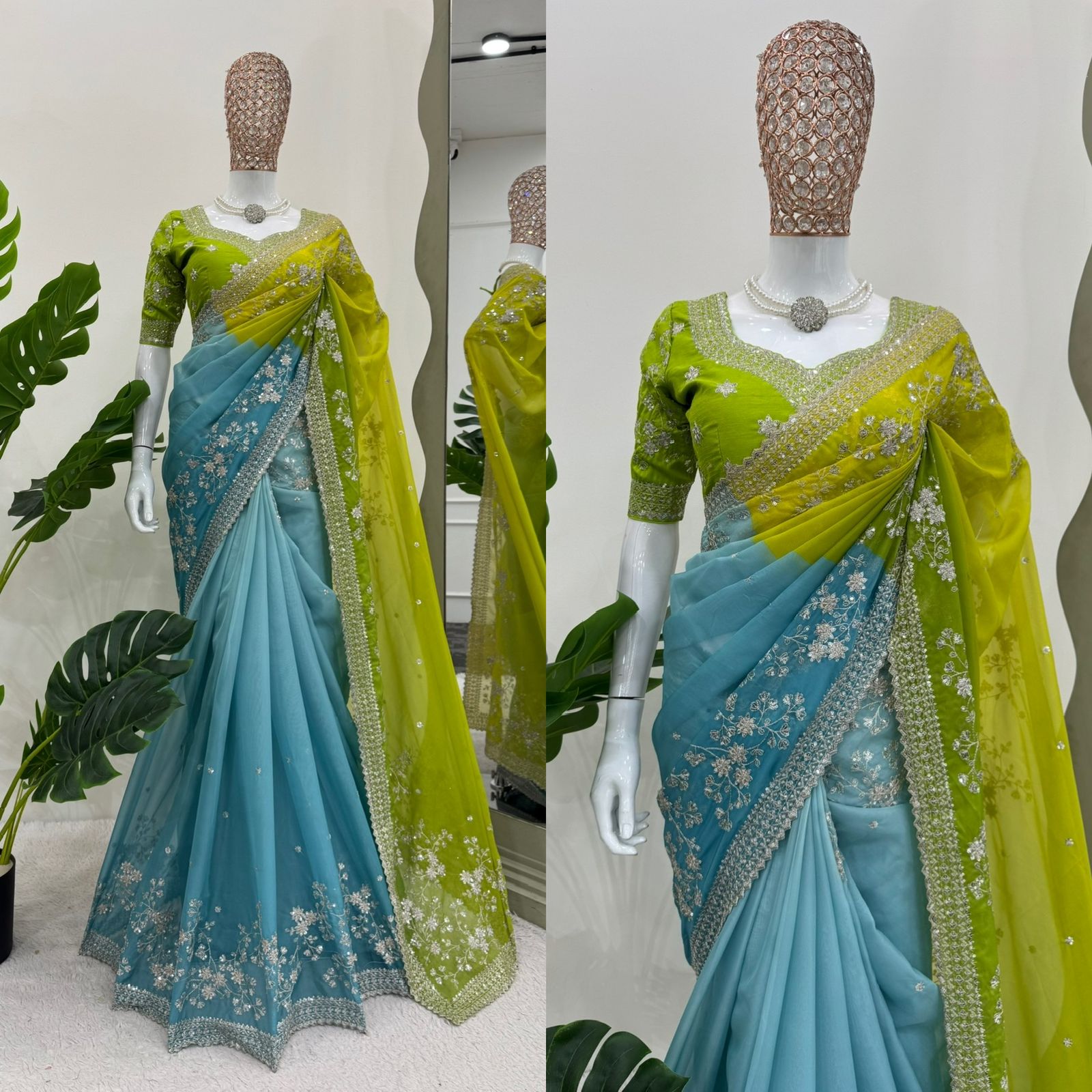 Designer Saree on Tibby silk Febric with Thred & Sequnce work