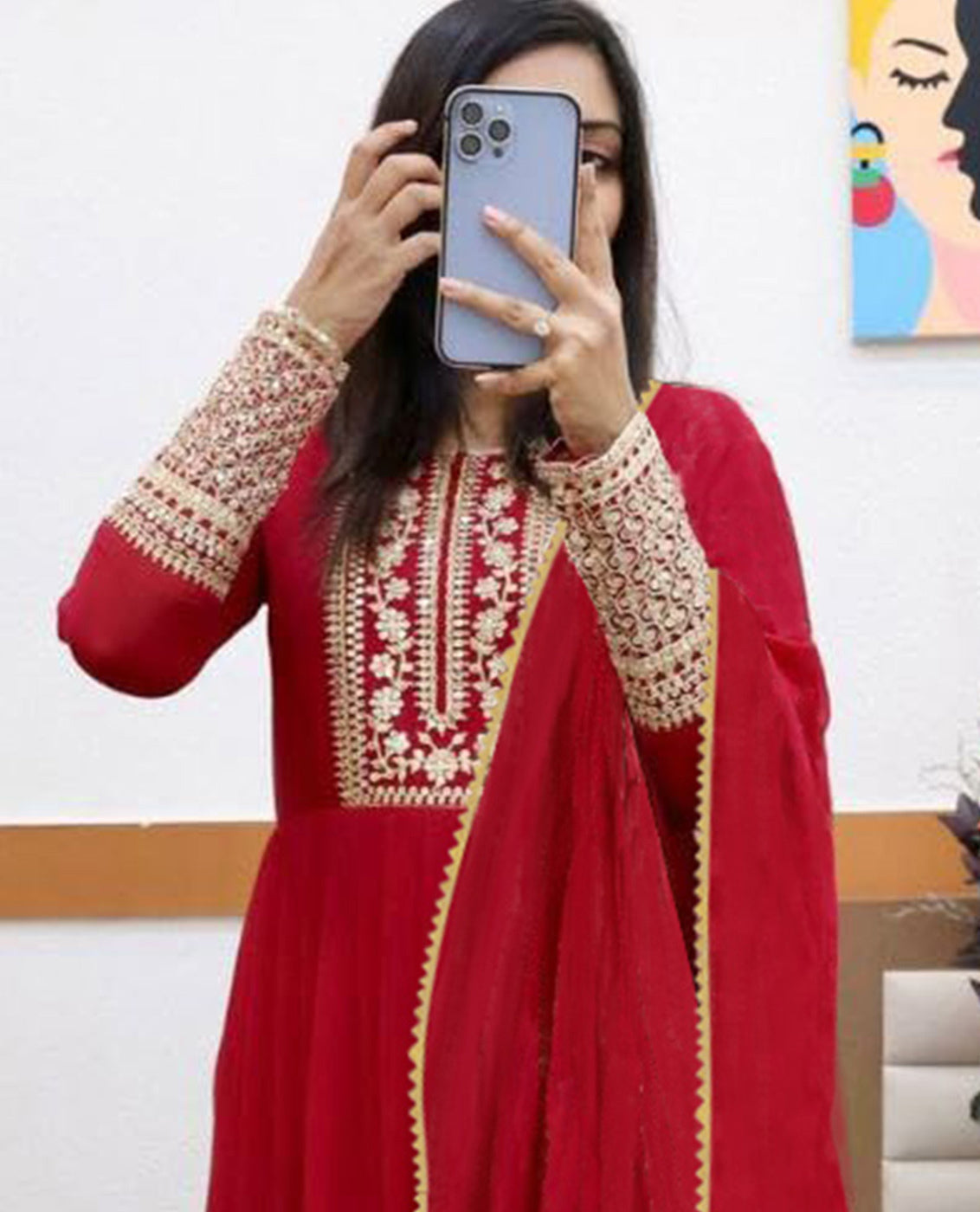 Embroidered Georgette Stitched Anarkali Gown With Dupatta