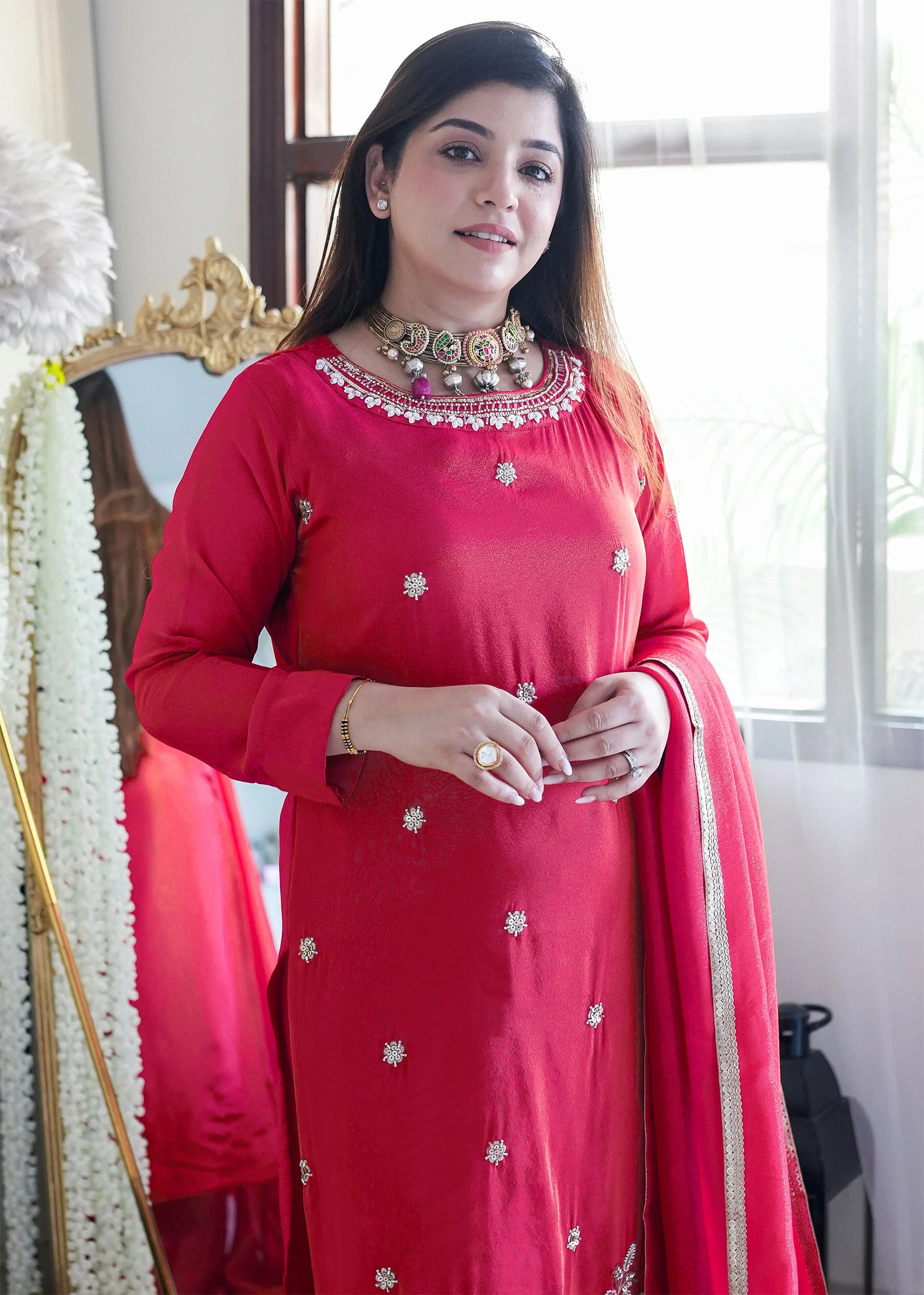 Elegant Pink Embroidered Kurta Set with Dupatta