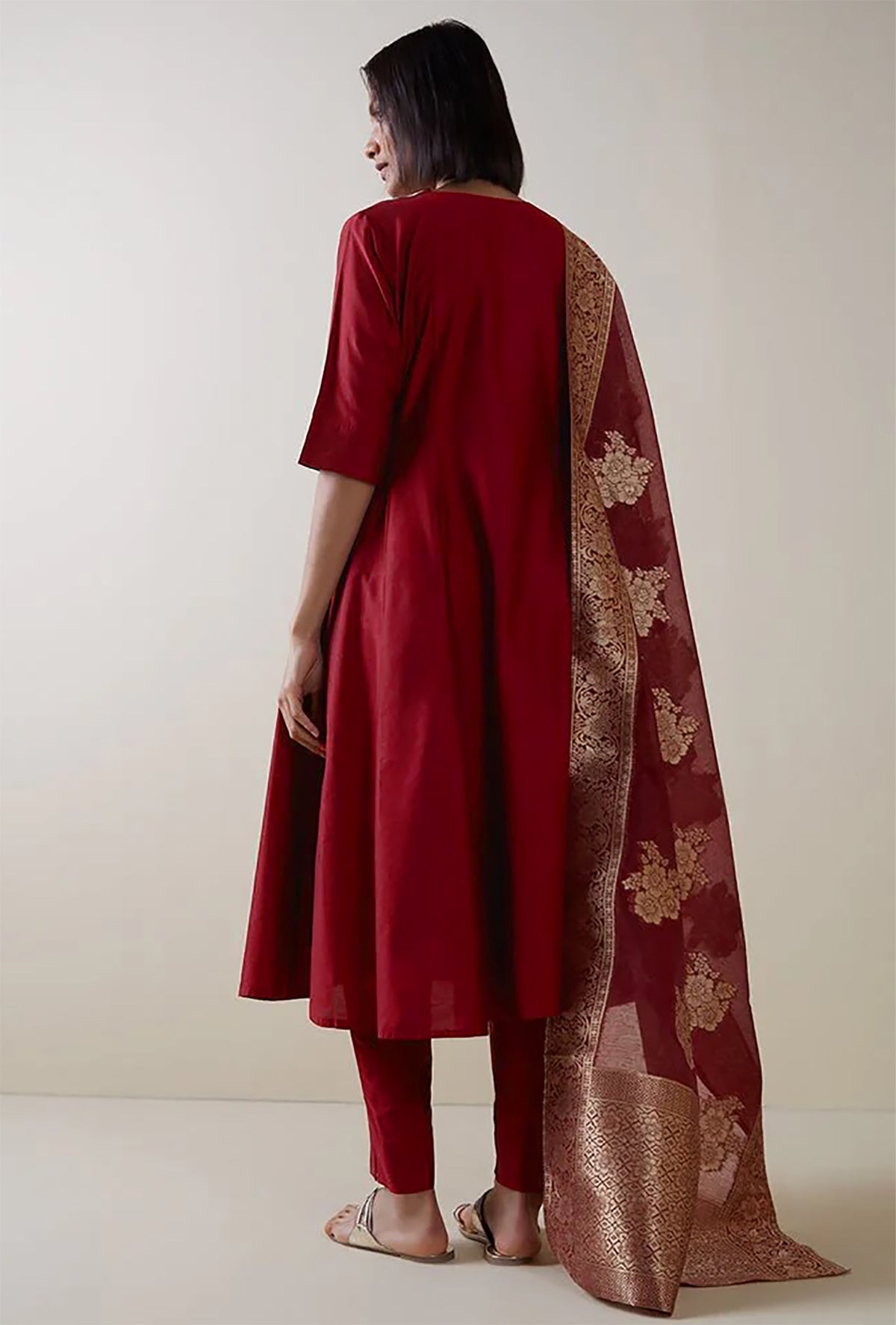 Maroon Afghani Suit Set with Banarasi Dupatta – Elegant Ethnic Wear for Women