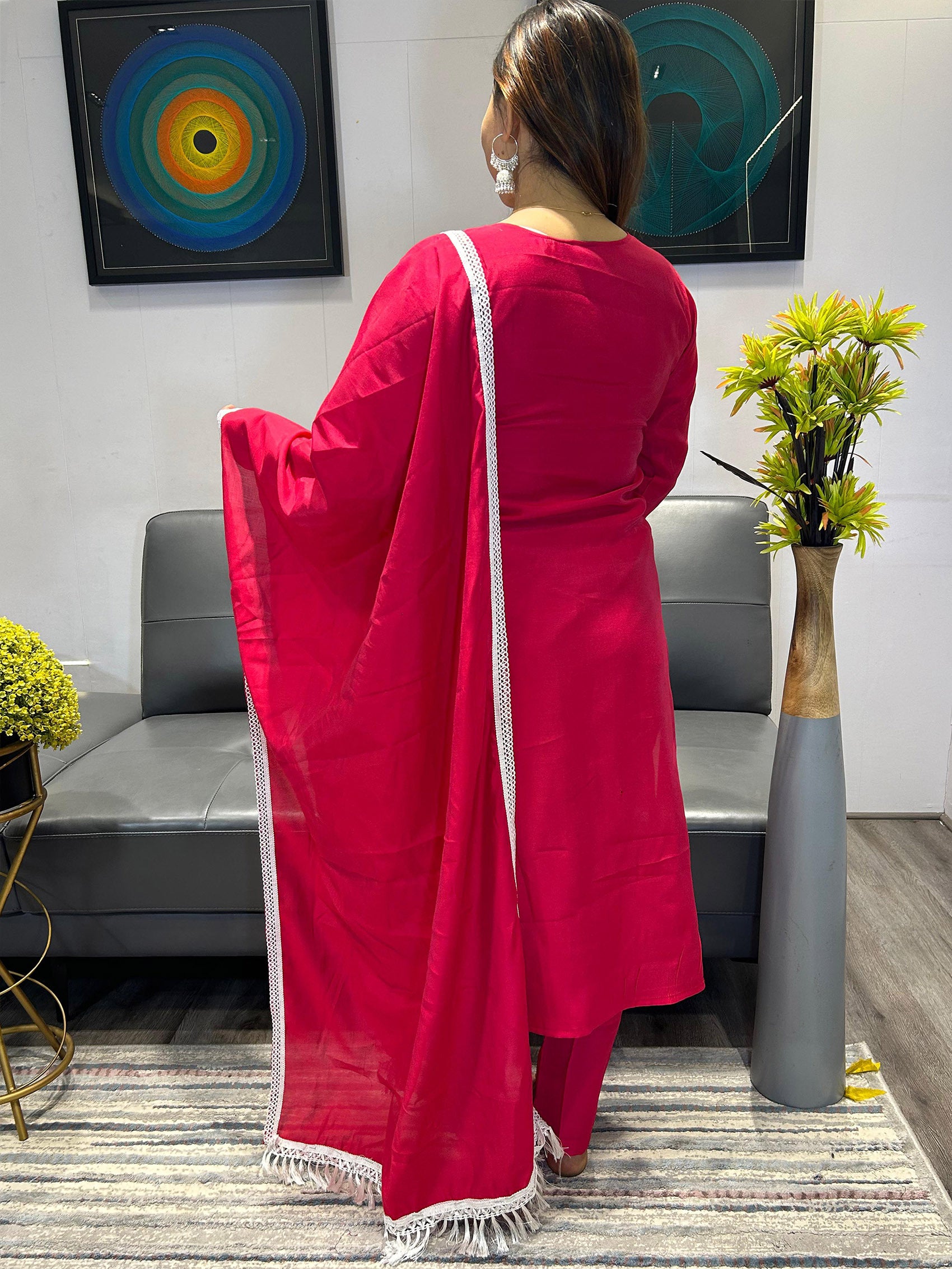 Women's Pink Embroidered Cotton Kurta Set with Dupatta – Ethnic Wear